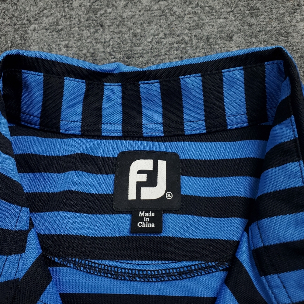 FootJoy FJ Polo Shirt Mens XL Golf Performance Blue Black Striped Athletic - Picture 4 of 10